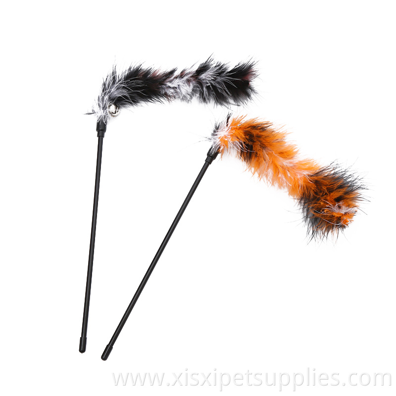 The factory spot Turkey feather short pole with bell cat teaser toy